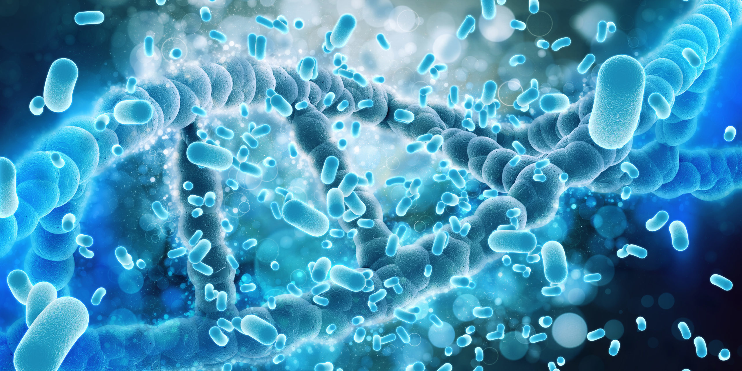 3D medical background with DNA strand being attacked by virus ce