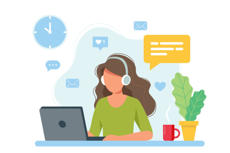 Home,Office,Concept,,Woman,Working,From,Home,,Student,Or,Freelancer.