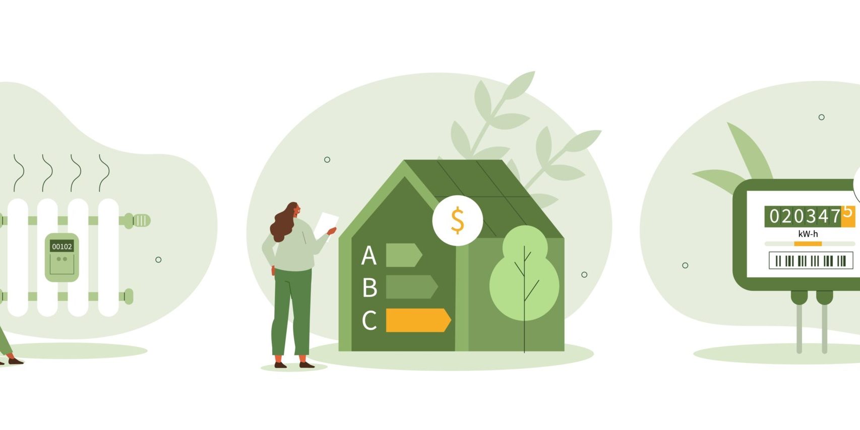 Sustainability,Illustration,Set.,Characters,Monitoring,Private,Electricity,And,Central,Heating